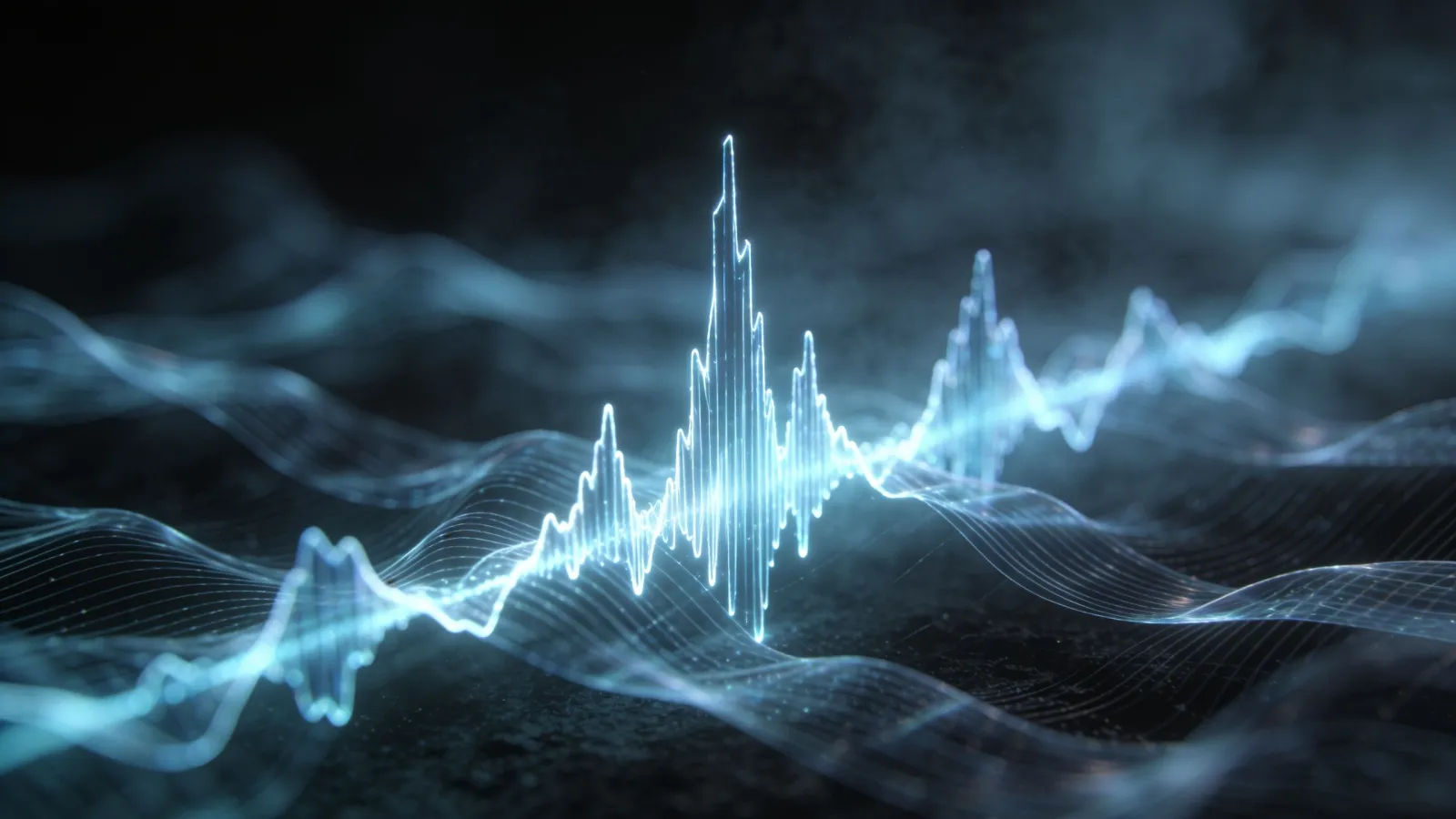 Glowing jagged audio waveform on black