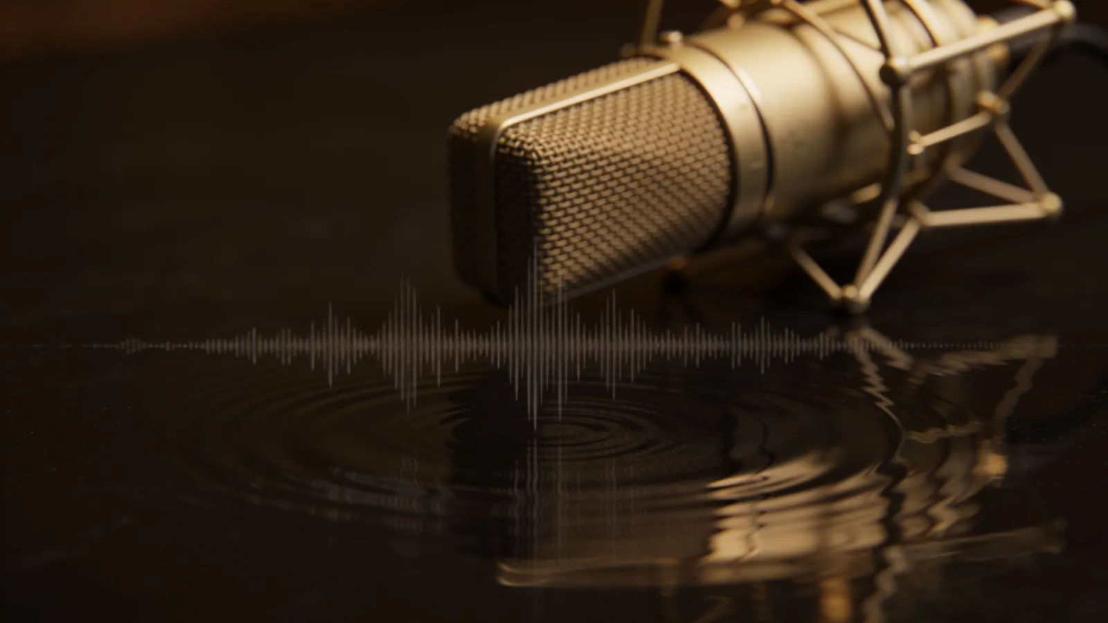Lazy soundwave drifting past a vintage studio microphone