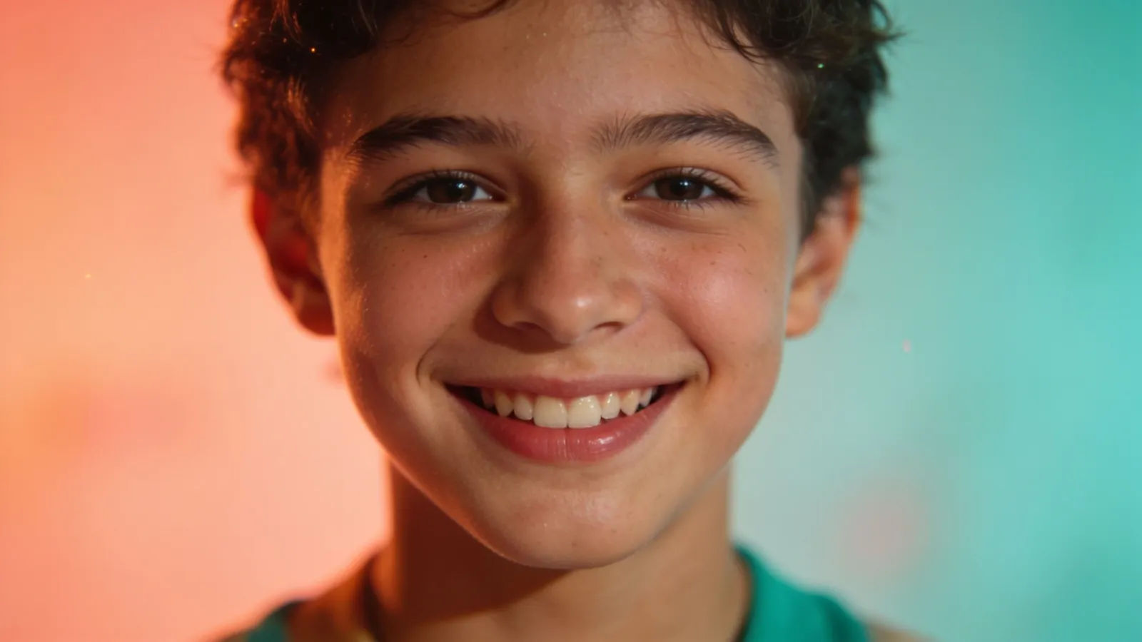 Friendly smiling young person in bright studio light