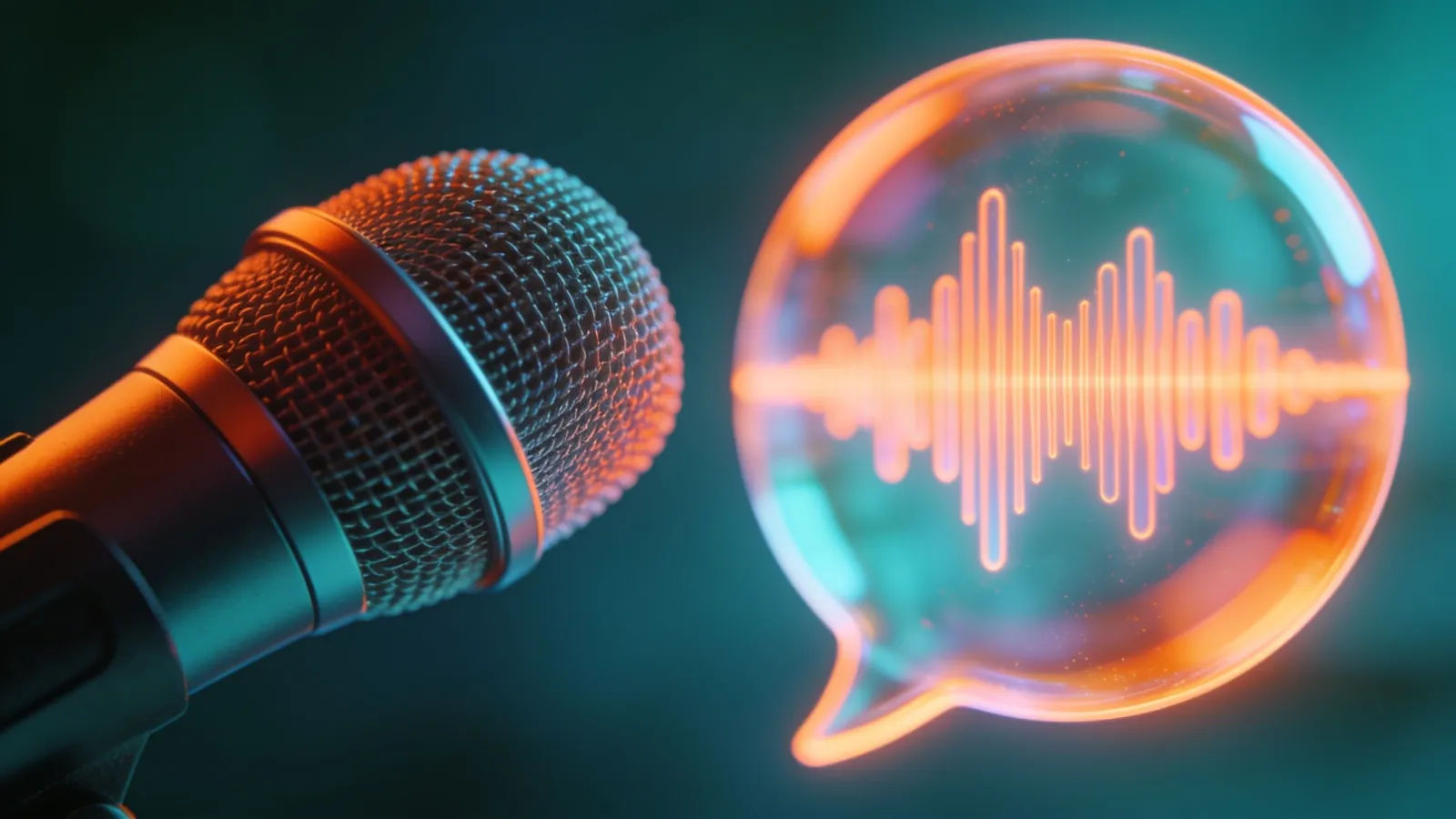 Cheerful microphone with glowing rounded waveform