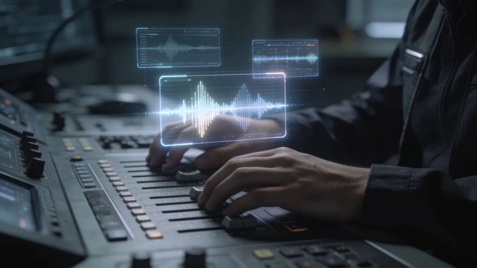 Hands on command console with tactical audio UI glow