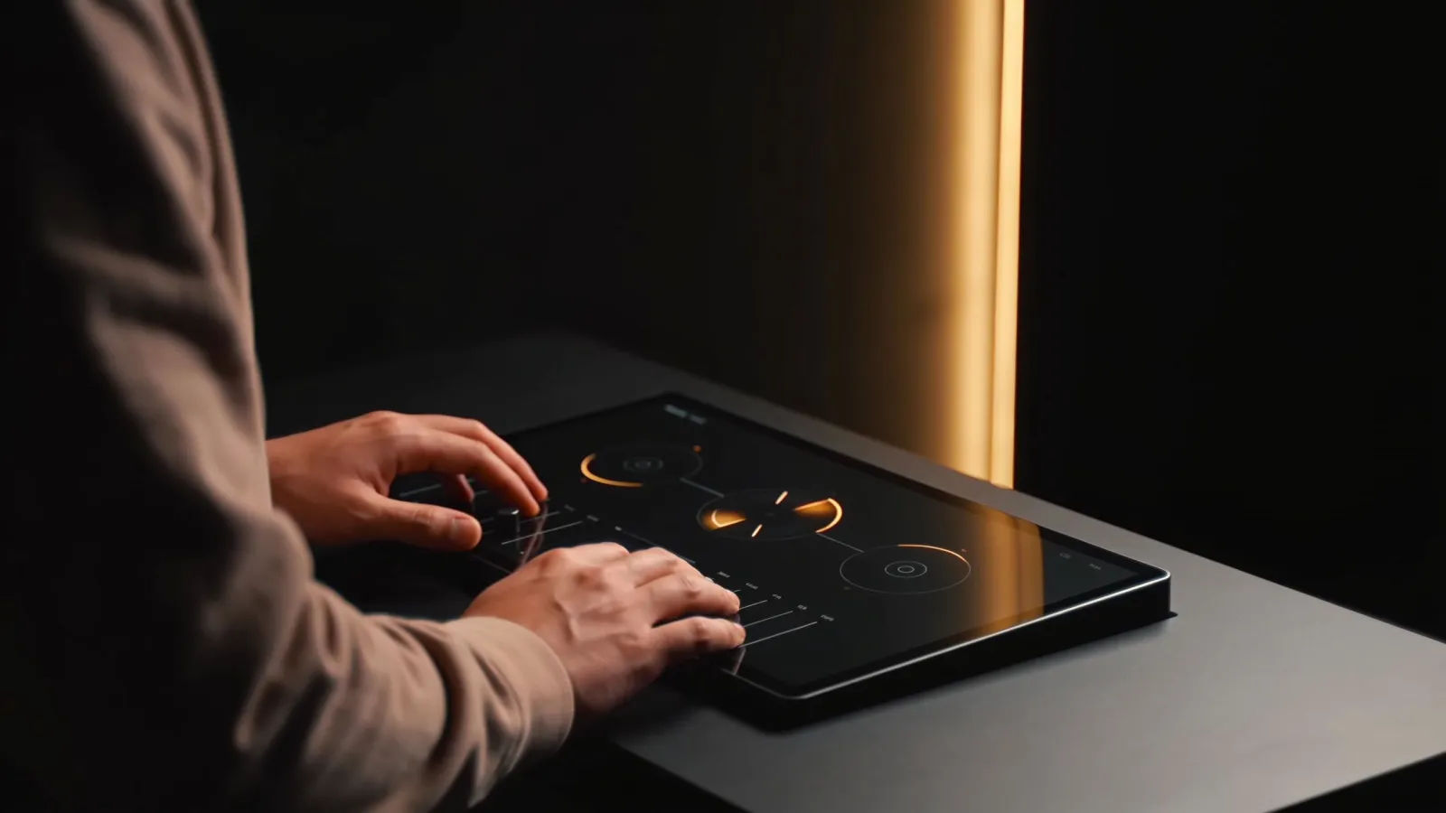 Hands at an elegant minimal console
