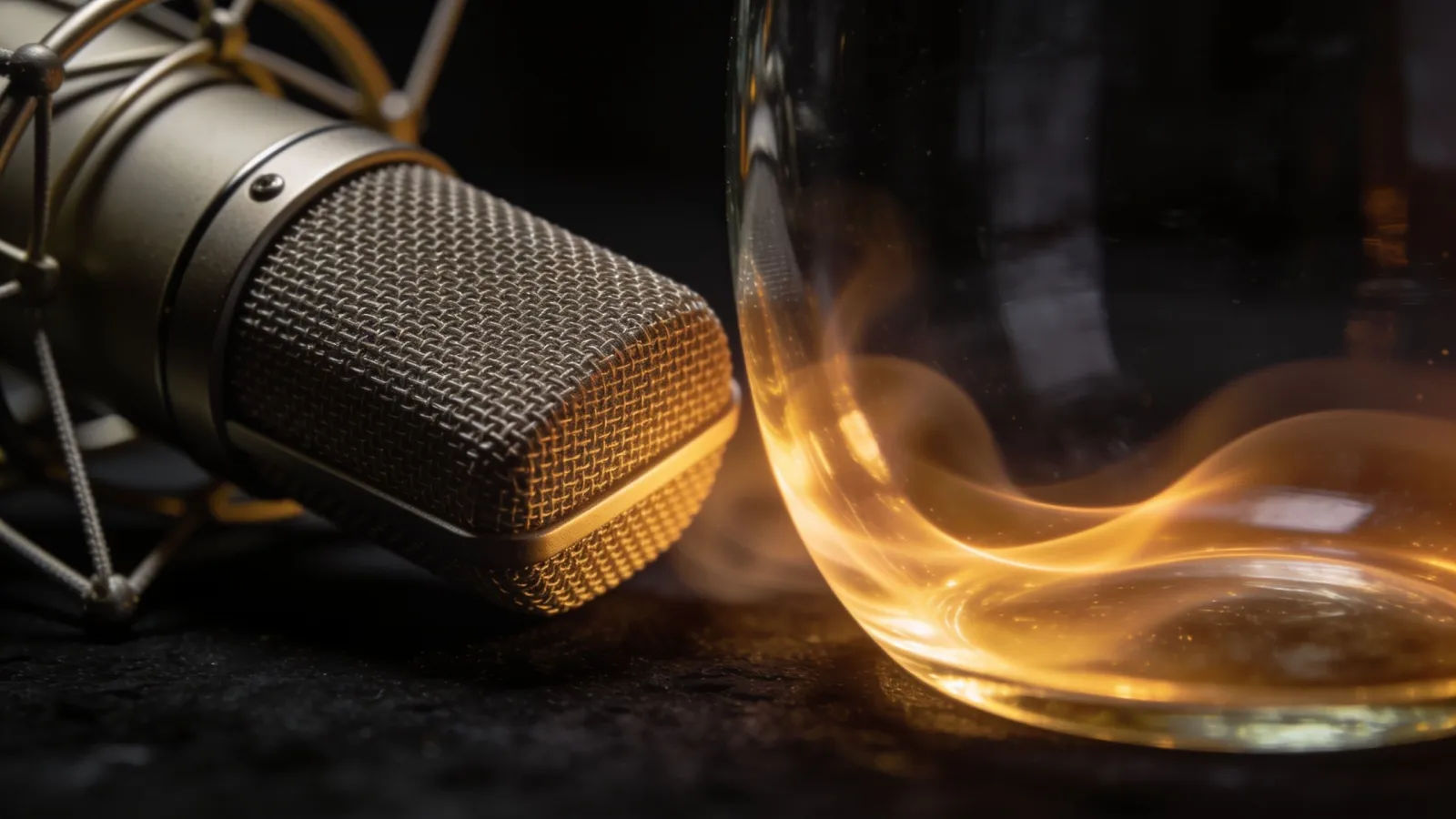 Vintage ribbon microphone with warm amber waveform