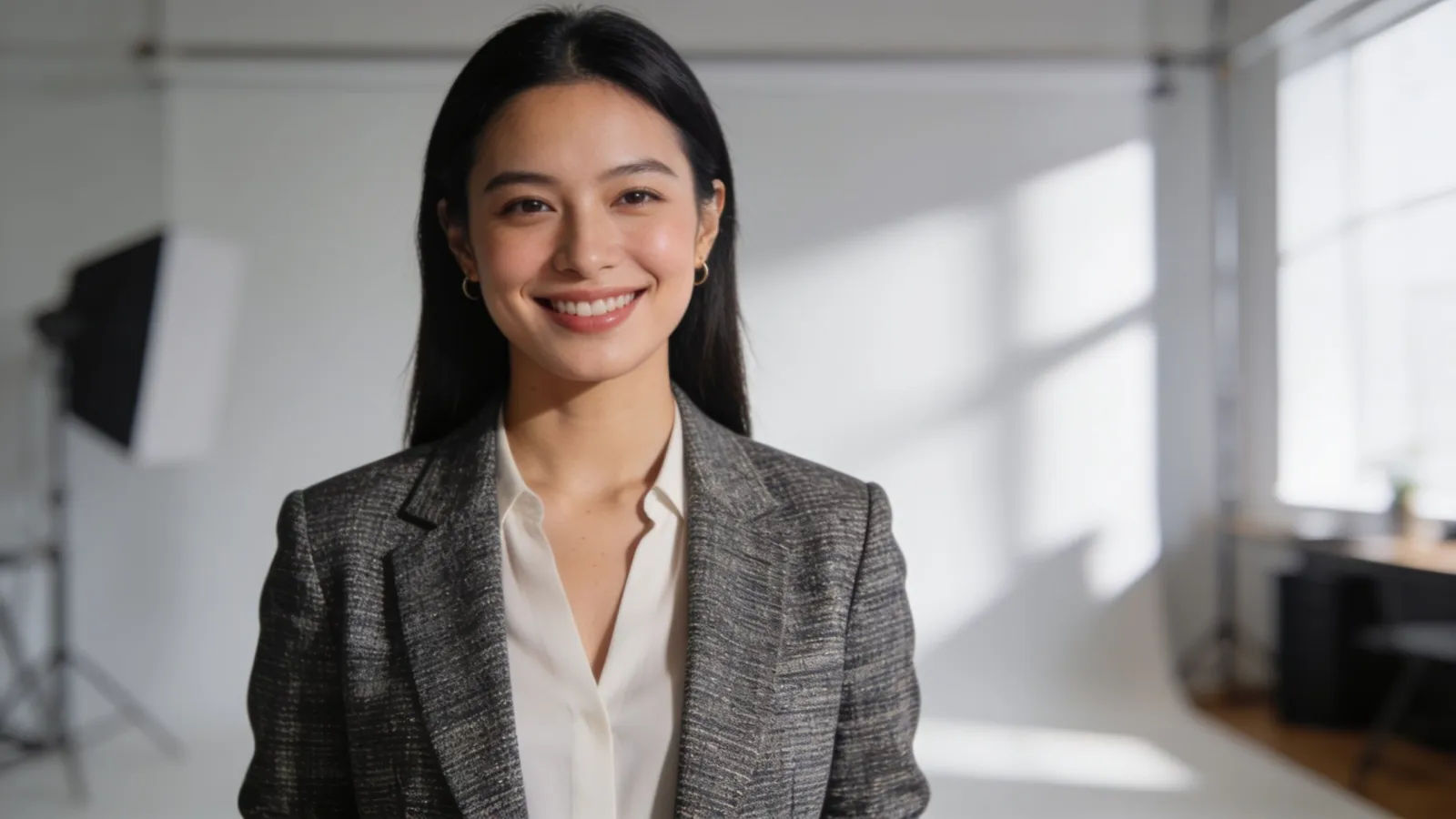 Confident brand presenter with a warm smile