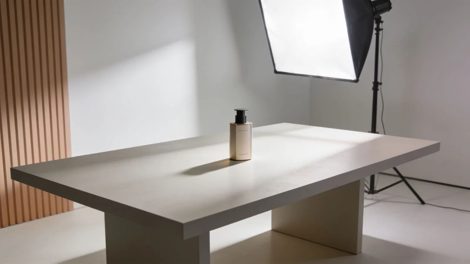 Bright commercial product-demo set with softbox lighting