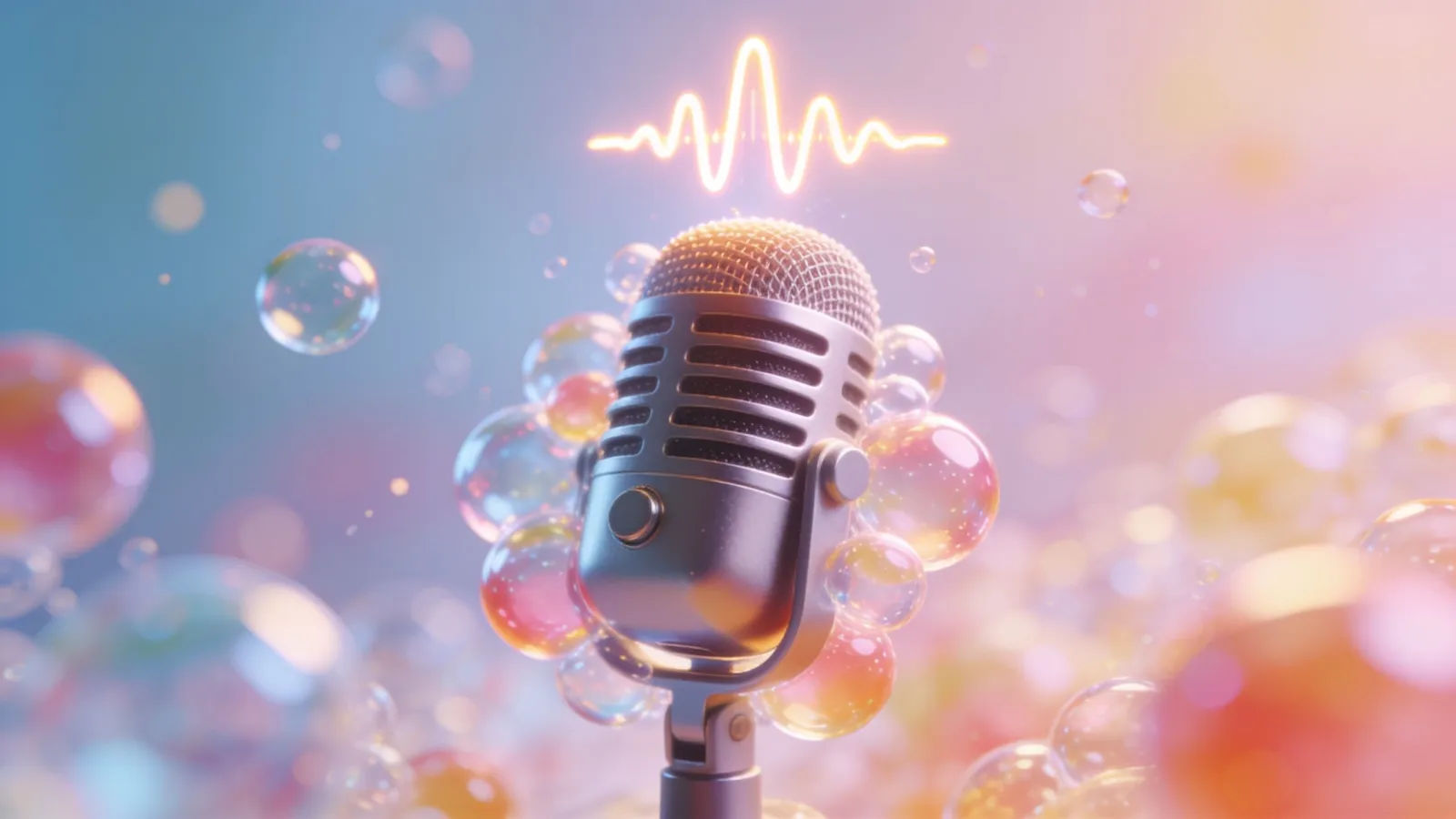 Small microphone with bouncy bright waveform bubbles