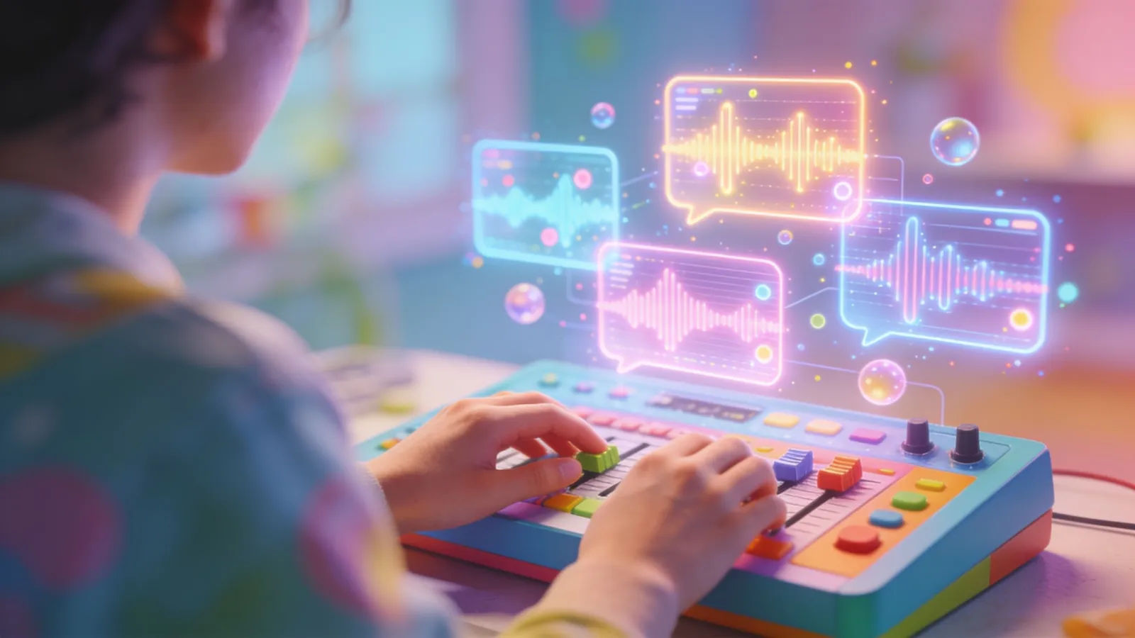 Hands on colorful console with playful audio UI
