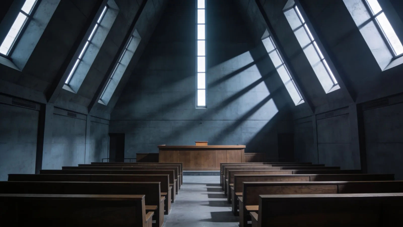 Austere empty courtroom interior