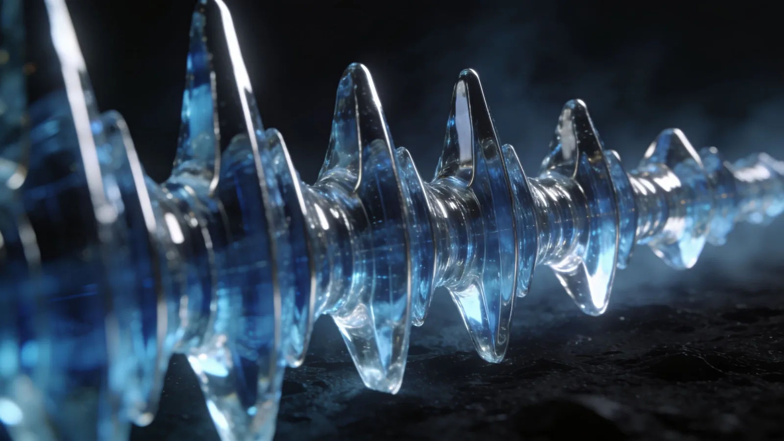 Sharp rigid steely-blue audio waveform