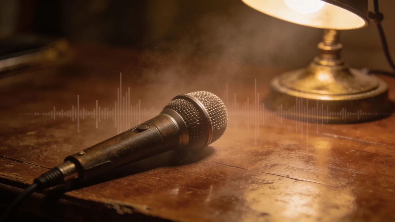 Flat even waveform over old wooden desk
