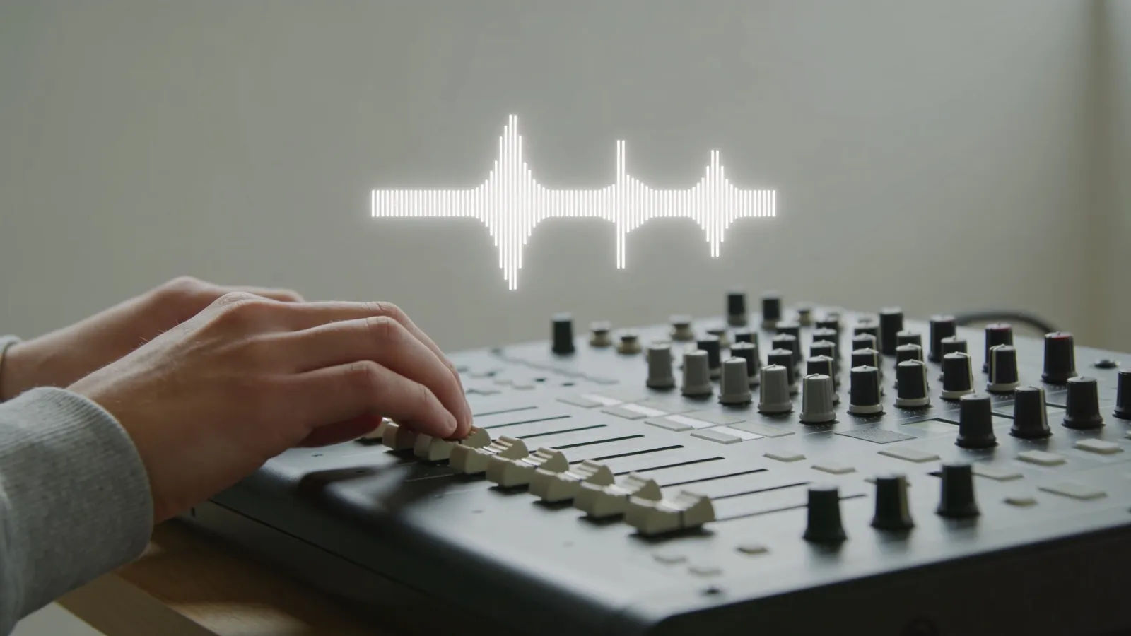 Steady hands at a minimal clean audio console