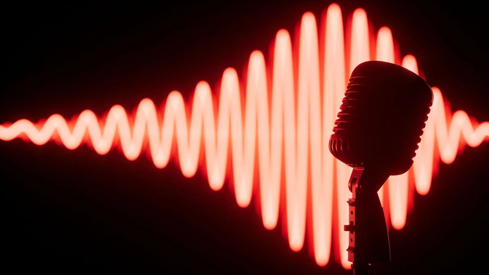 Massive bold waveform beside dramatic microphone silhouette