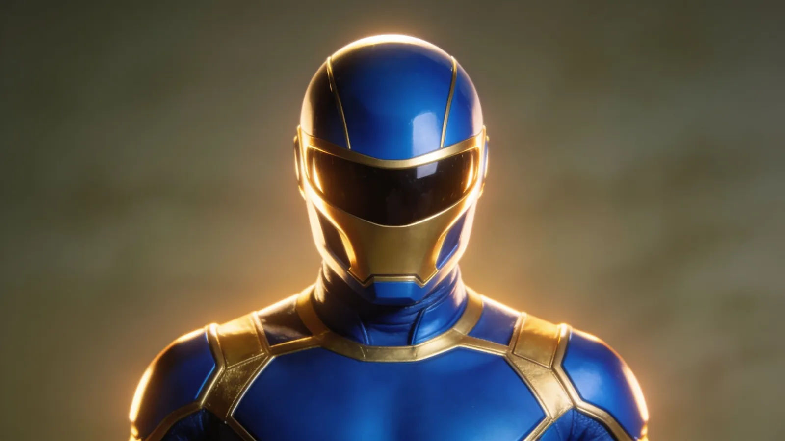 Invented masked hero in blue and gold armor