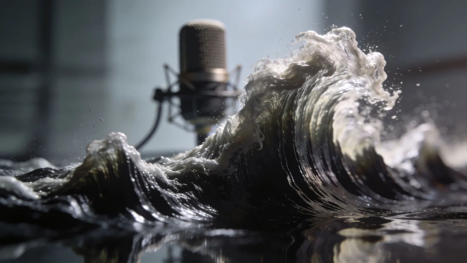Bold surging waveform over a dark surface