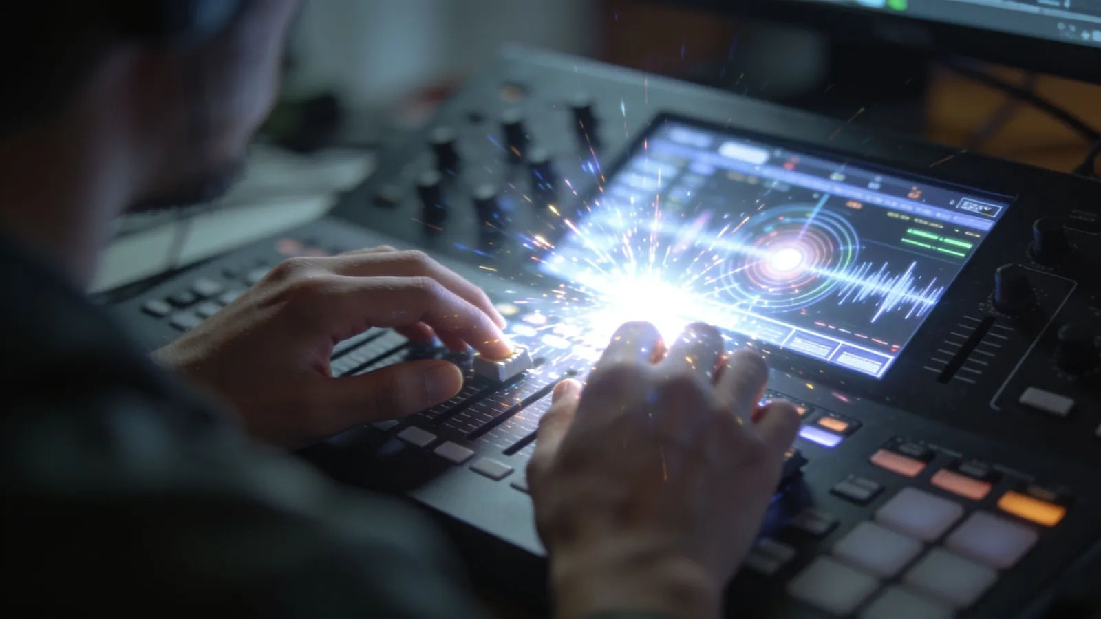 Hands on console in bright light