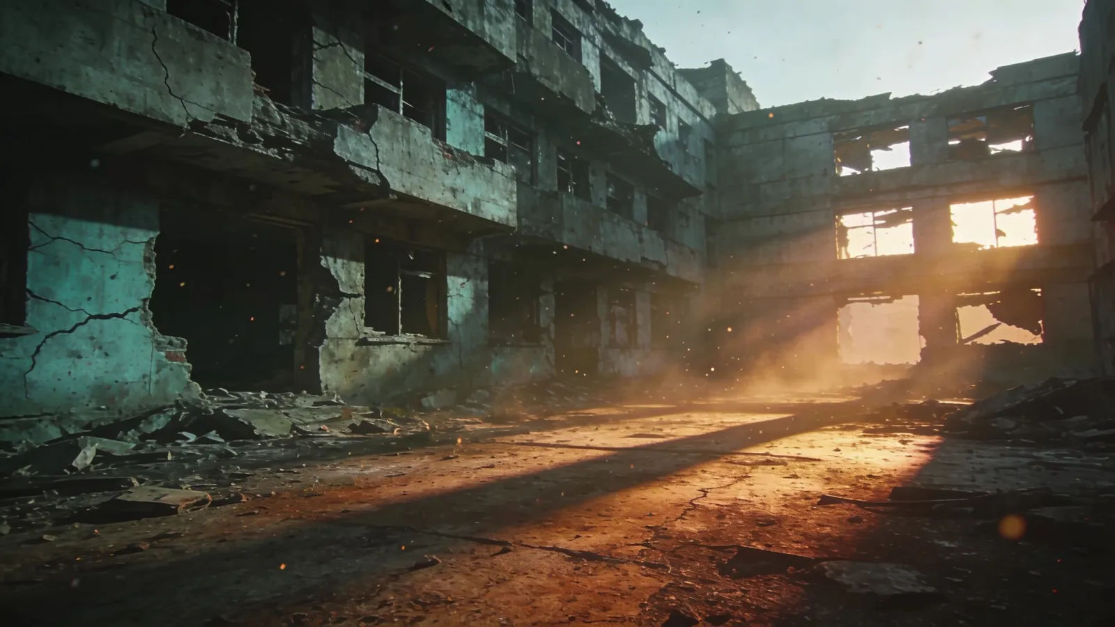 Desolate post-apocalyptic landscape with weathered ruins