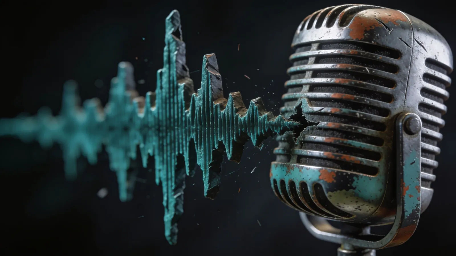 Rugged waveform breaking through static beside worn microphone