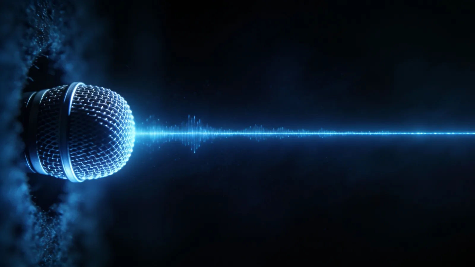 Microphone in darkness with taut thin waveform of light