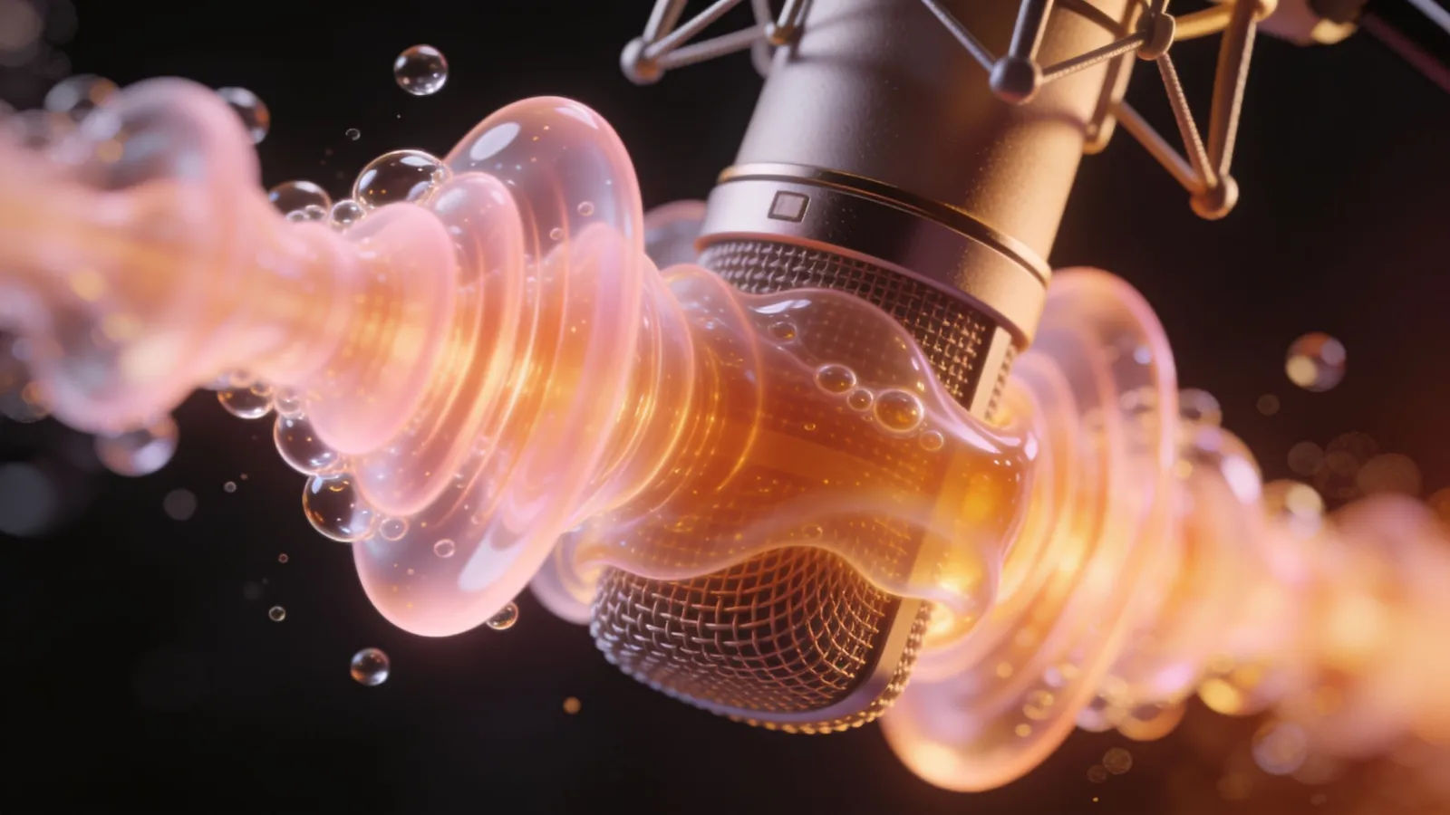 Rounded pastel waveform flowing warmly over microphone
