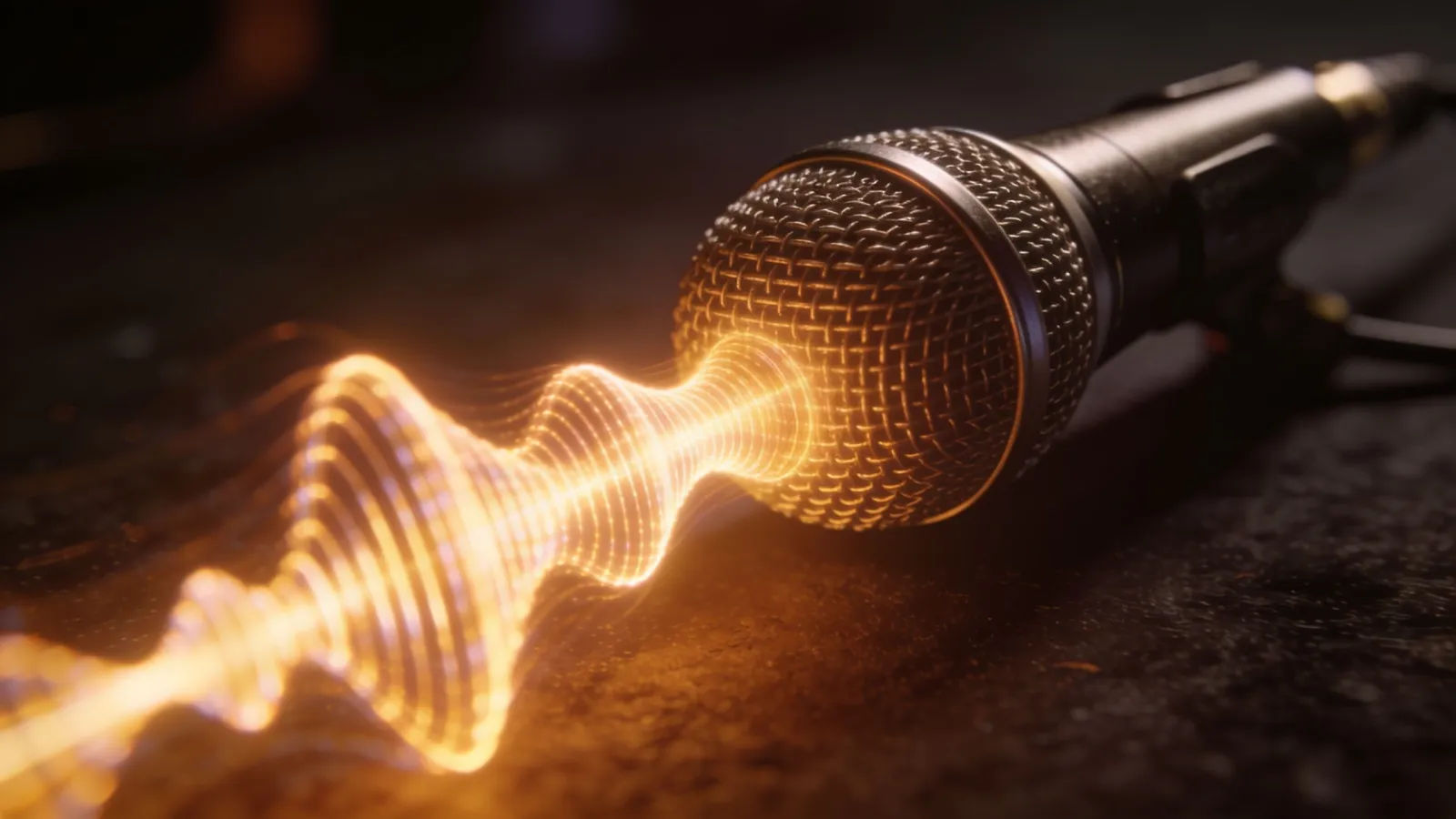 Classic stage microphone with bright ringing waveform