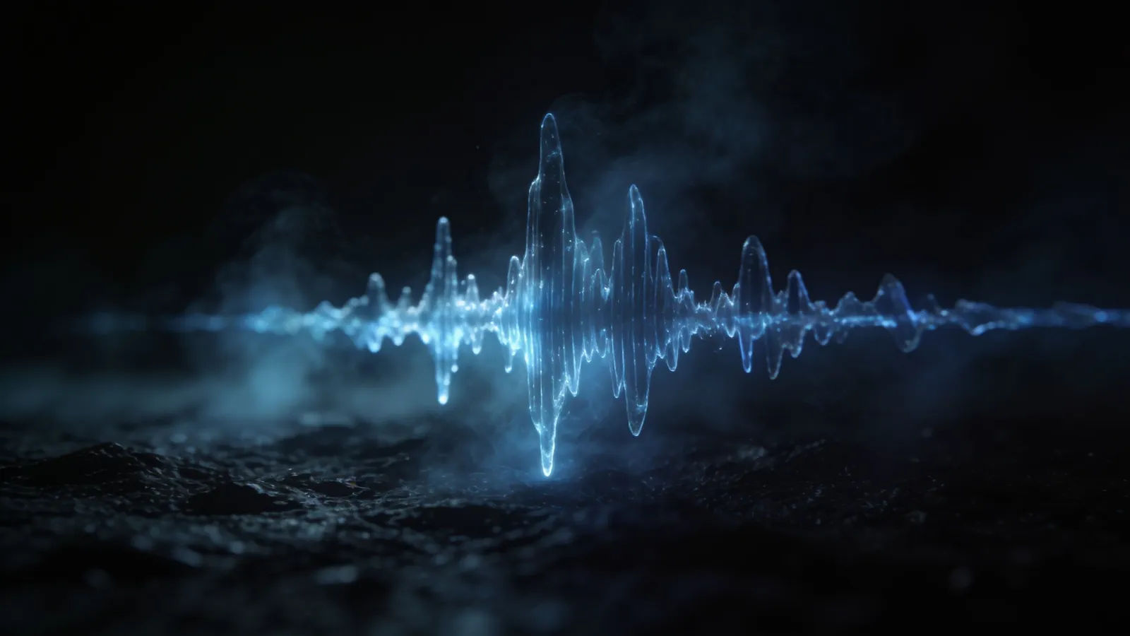 Trembling audio waveform dissolving into mist