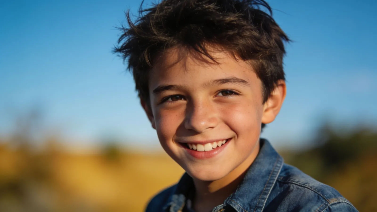 Confident spirited kid grinning in crisp daylight