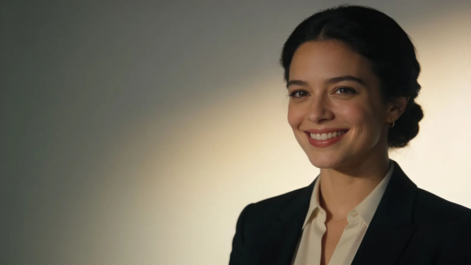 Polished confident spokesperson, studio-lit cinematic portrait