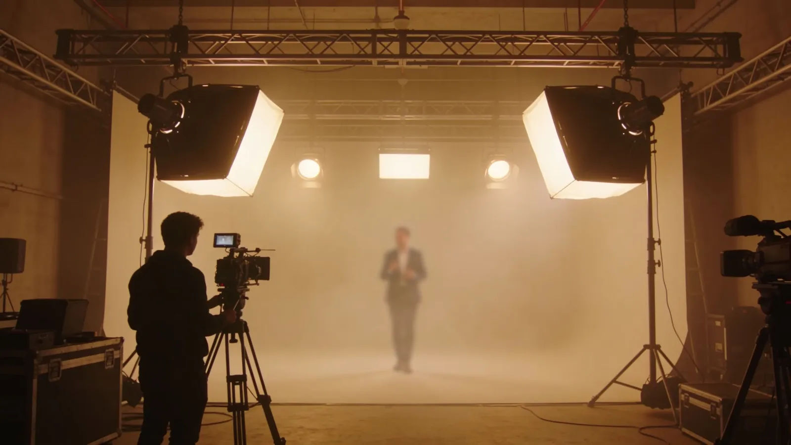 Professional commercial film set with softbox lighting