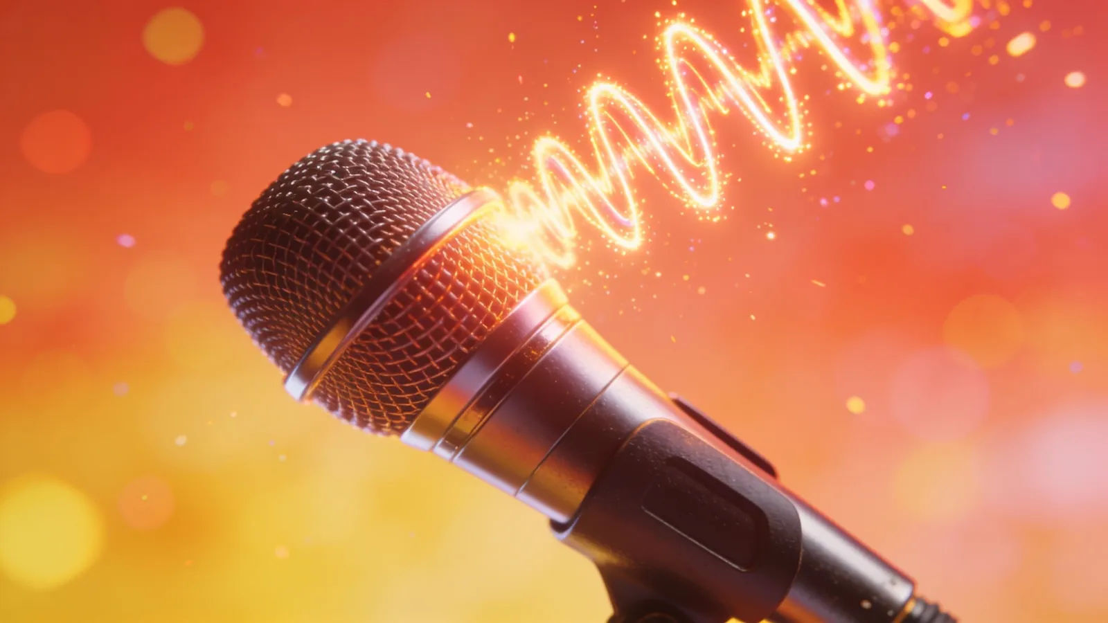 Sleek microphone with a bouncy bright waveform