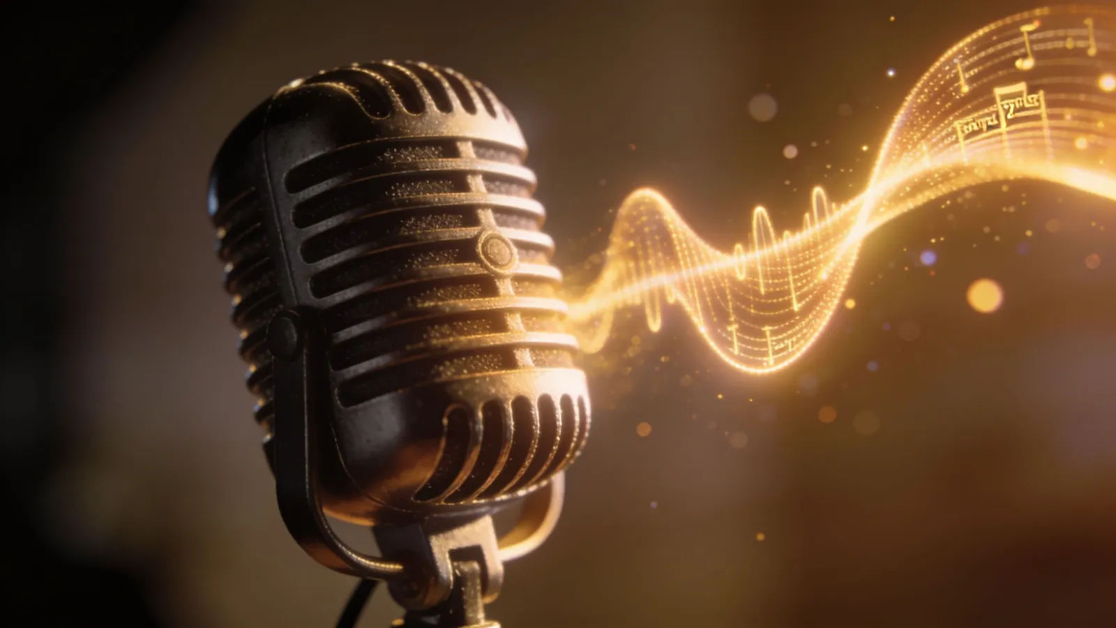 Microphone with smooth golden rising waveform