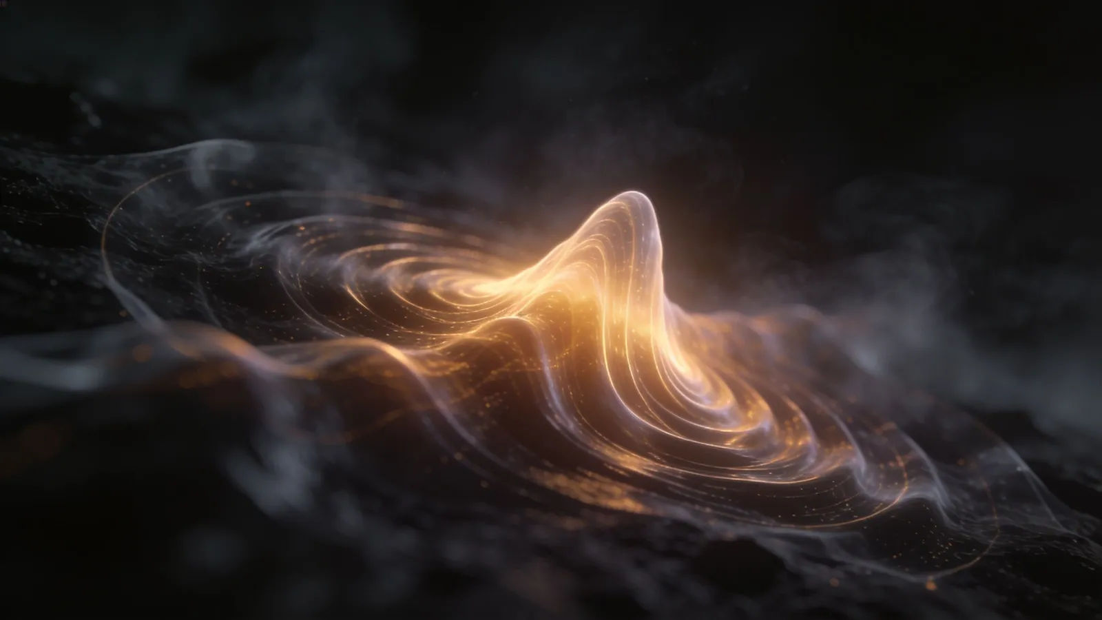 Deep glowing sound wave rippling through dark haze