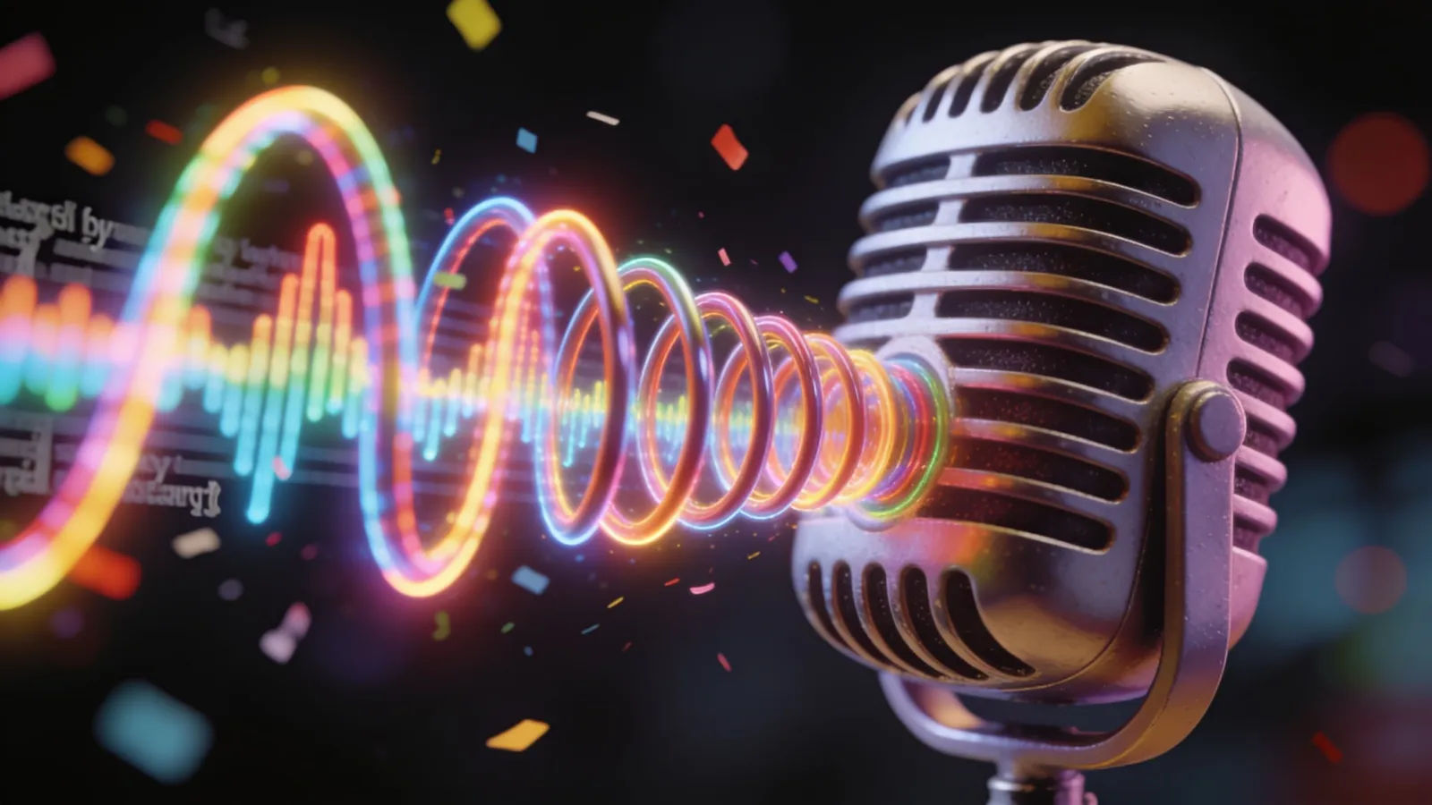 Retro microphone with bouncy colorful waveform