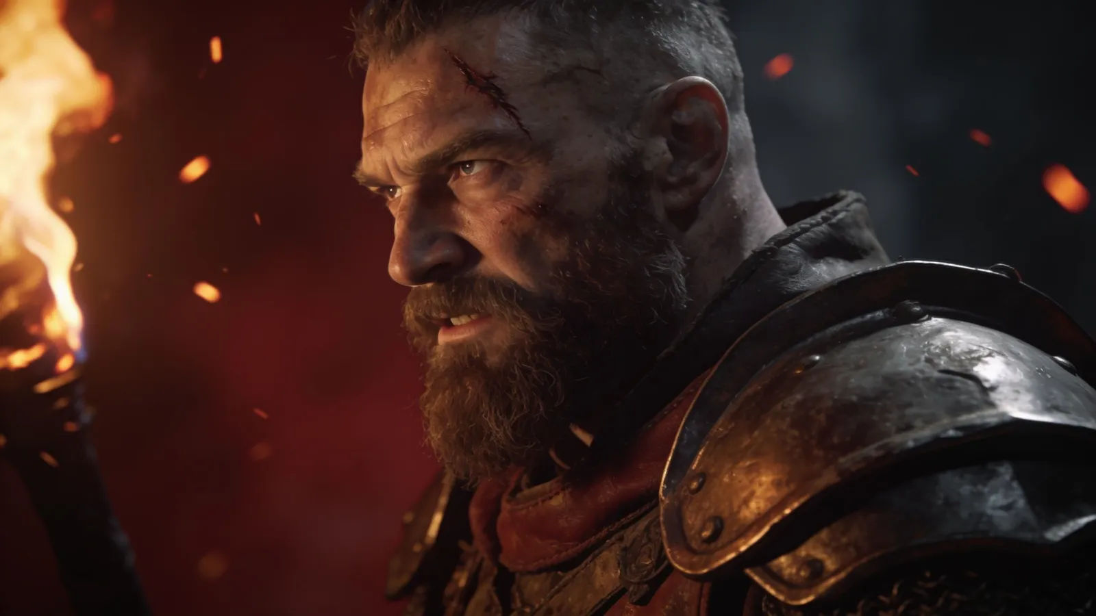 Battle-worn generic warrior in torchlit armor
