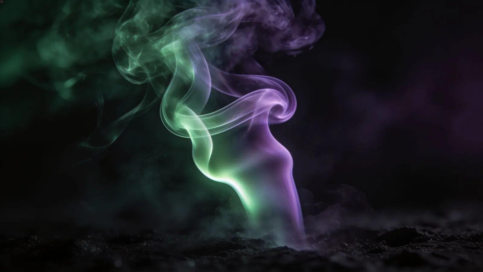 Green-violet vapor twisting into a glowing waveform