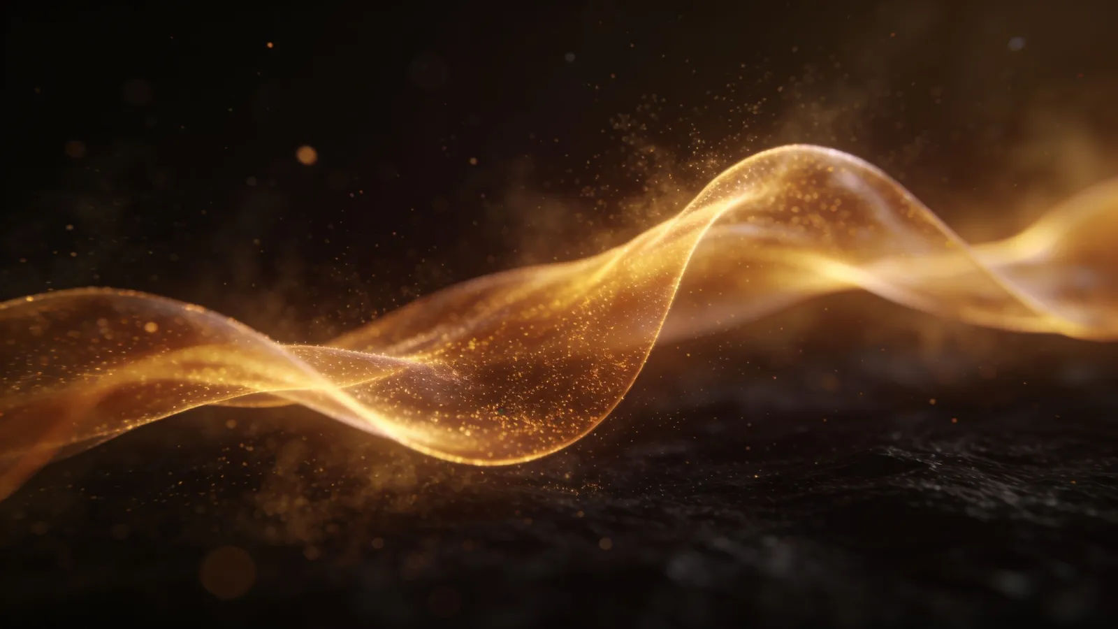 Calm glowing waveform drifting through warm dust