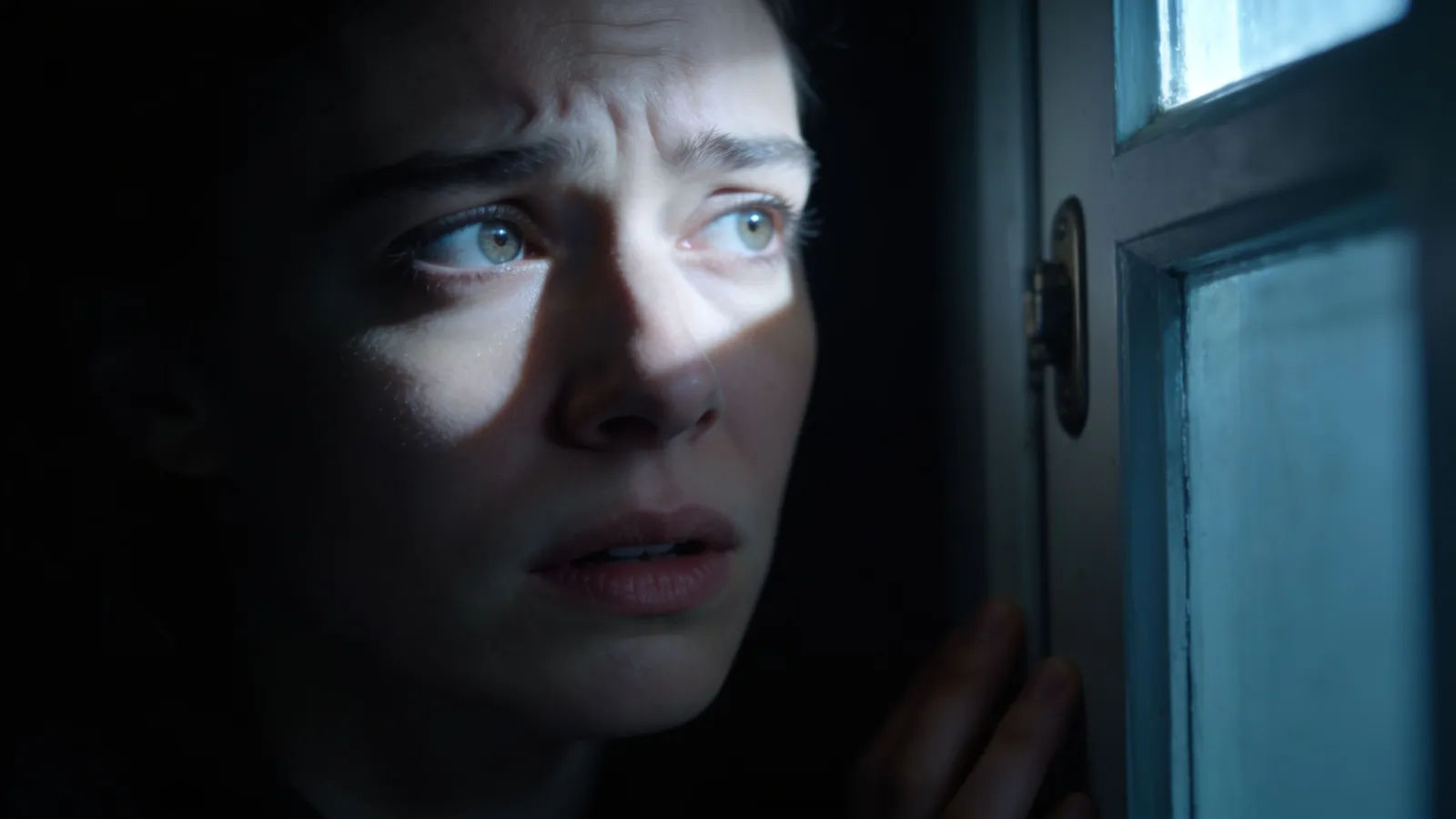 Anxious worried person in cold dim light
