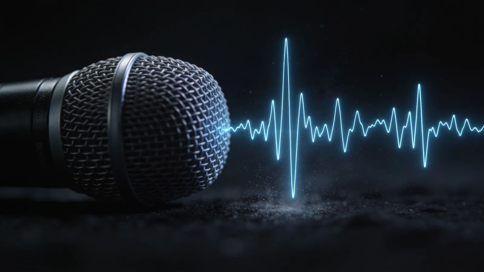 Microphone with trembling pale-blue waveform