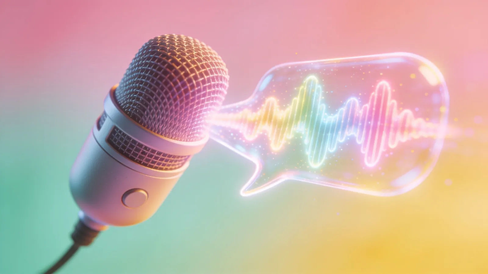 Cute microphone with bouncy pastel waveform