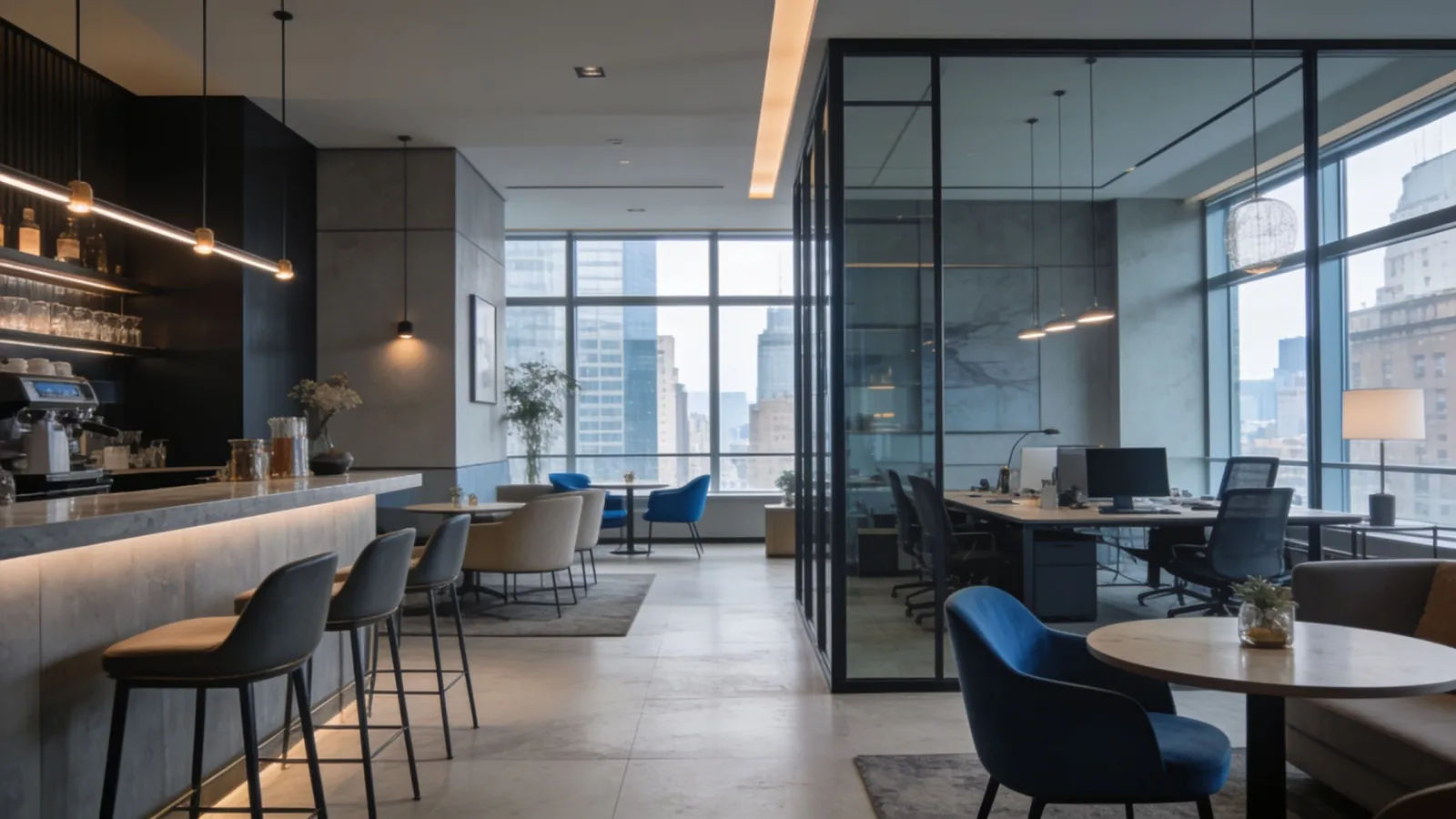 Trendy upscale city cafe and loft workspace