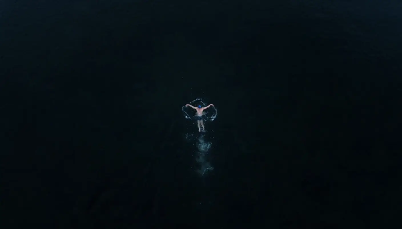 God's eye view shot: The Swimmer