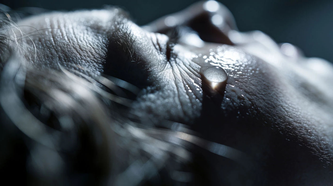 Extreme close-up shot: The Bead of Sweat