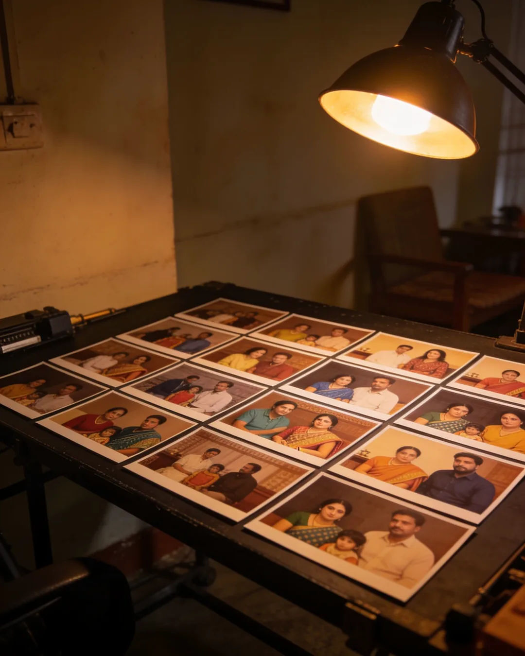 Storyboard cards of an Assamese Indian family drama laid out on a production table