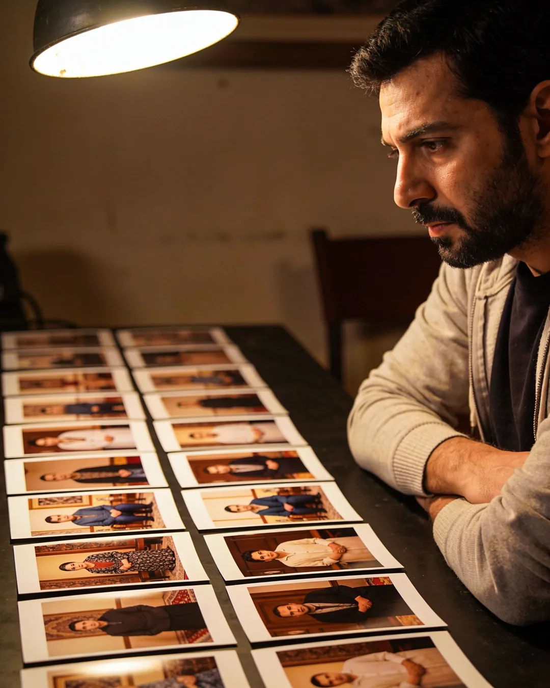 Storyboard cards of an Azerbaijani family drama laid out on a production table