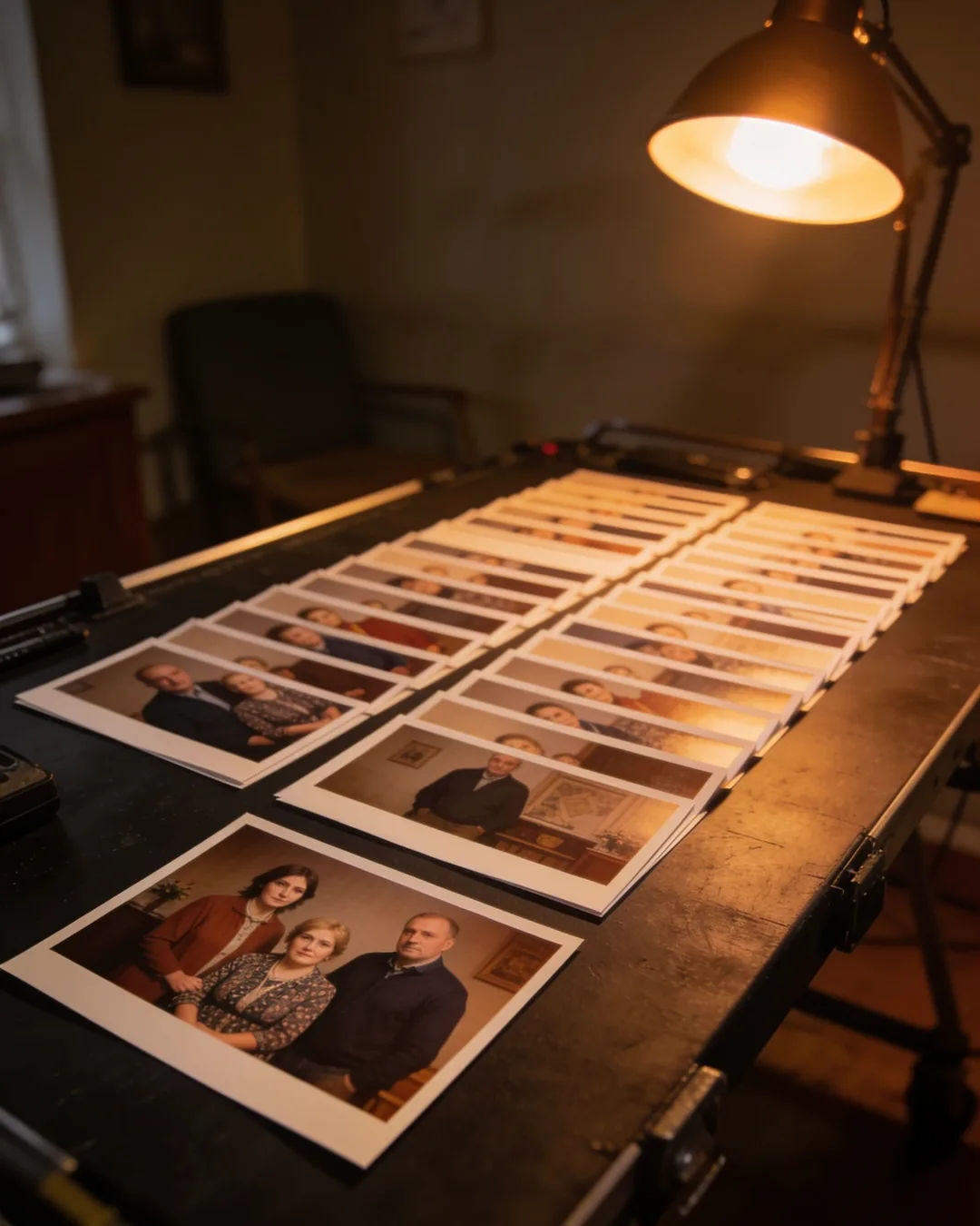 Storyboard cards of a Belarusian family drama laid out on a production table