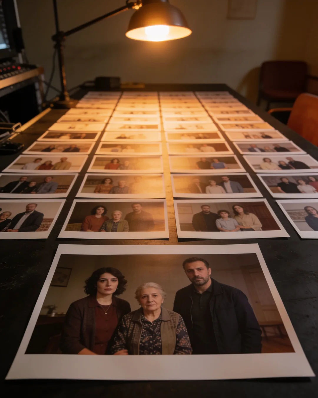 Storyboard cards of a Bulgarian family drama laid out on a production table