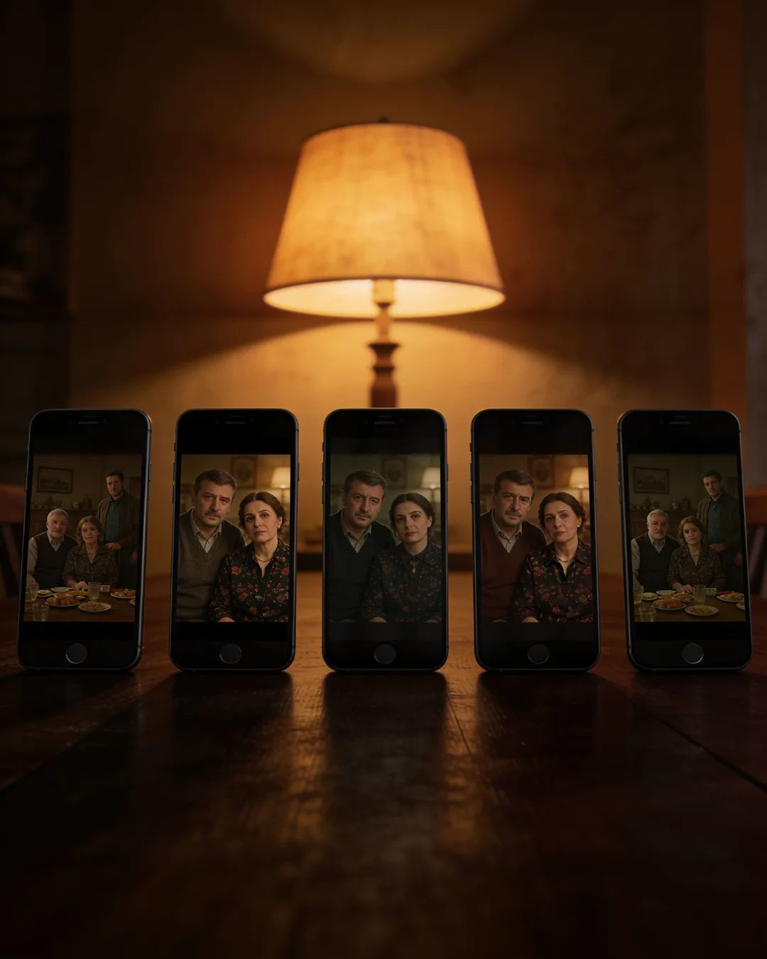 A row of phones showing episodes of the same Bulgarian drama series