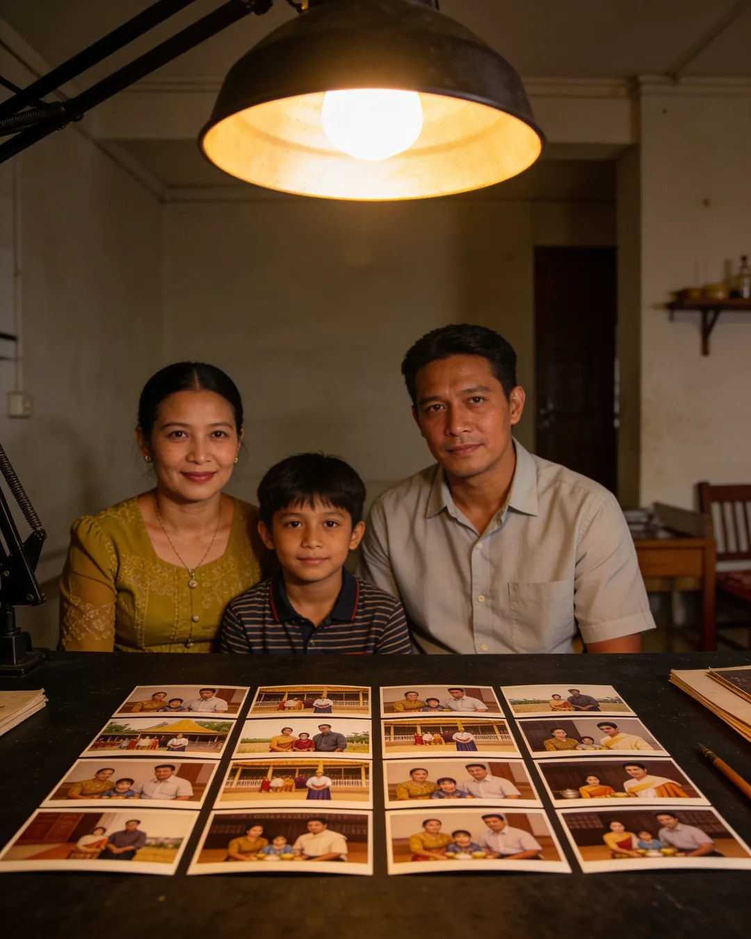 Storyboard cards of a Burmese family drama laid out on a production table