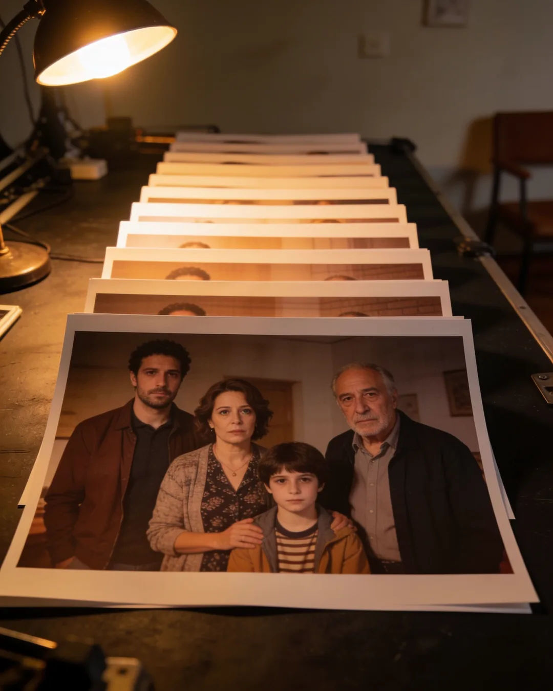 Storyboard cards of a Catalan Spanish family drama laid out on a production table