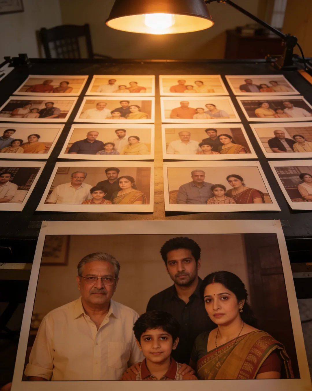 Storyboard cards of a family drama laid out on a production table