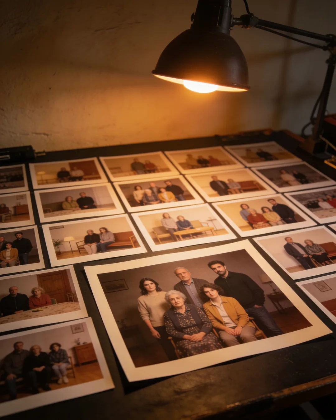 Storyboard cards of a Galician Spanish family drama laid out on a production table